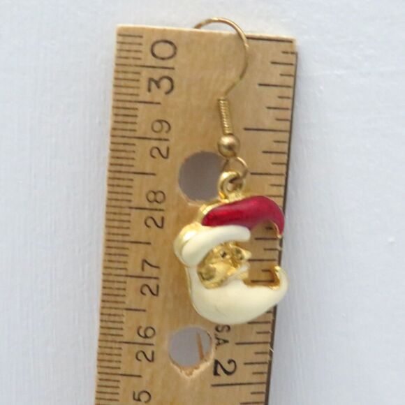 Santa Dangle Earrings With French Hooks and Gold Toned Background for Christmas - Picture 6 of 6